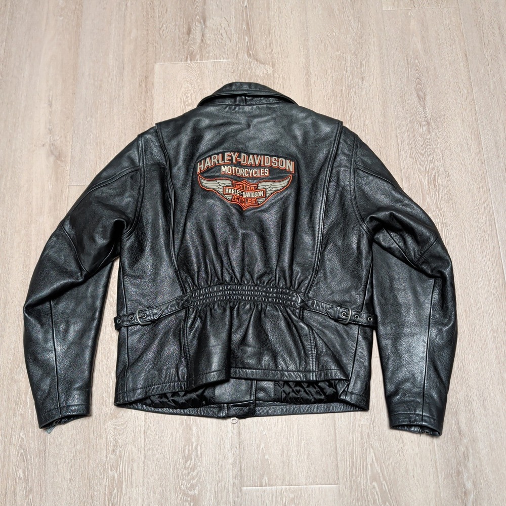 Harley-Davidson Womens XL Black Leather Motorcycle Biker Jacket‎ Quilt Lined